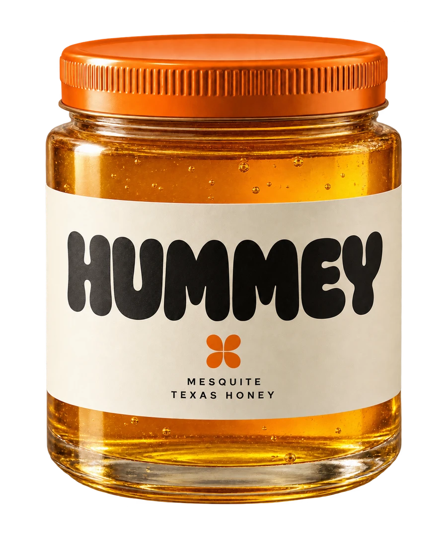 HUMMEY Mesquite honey jar with tangerine lid